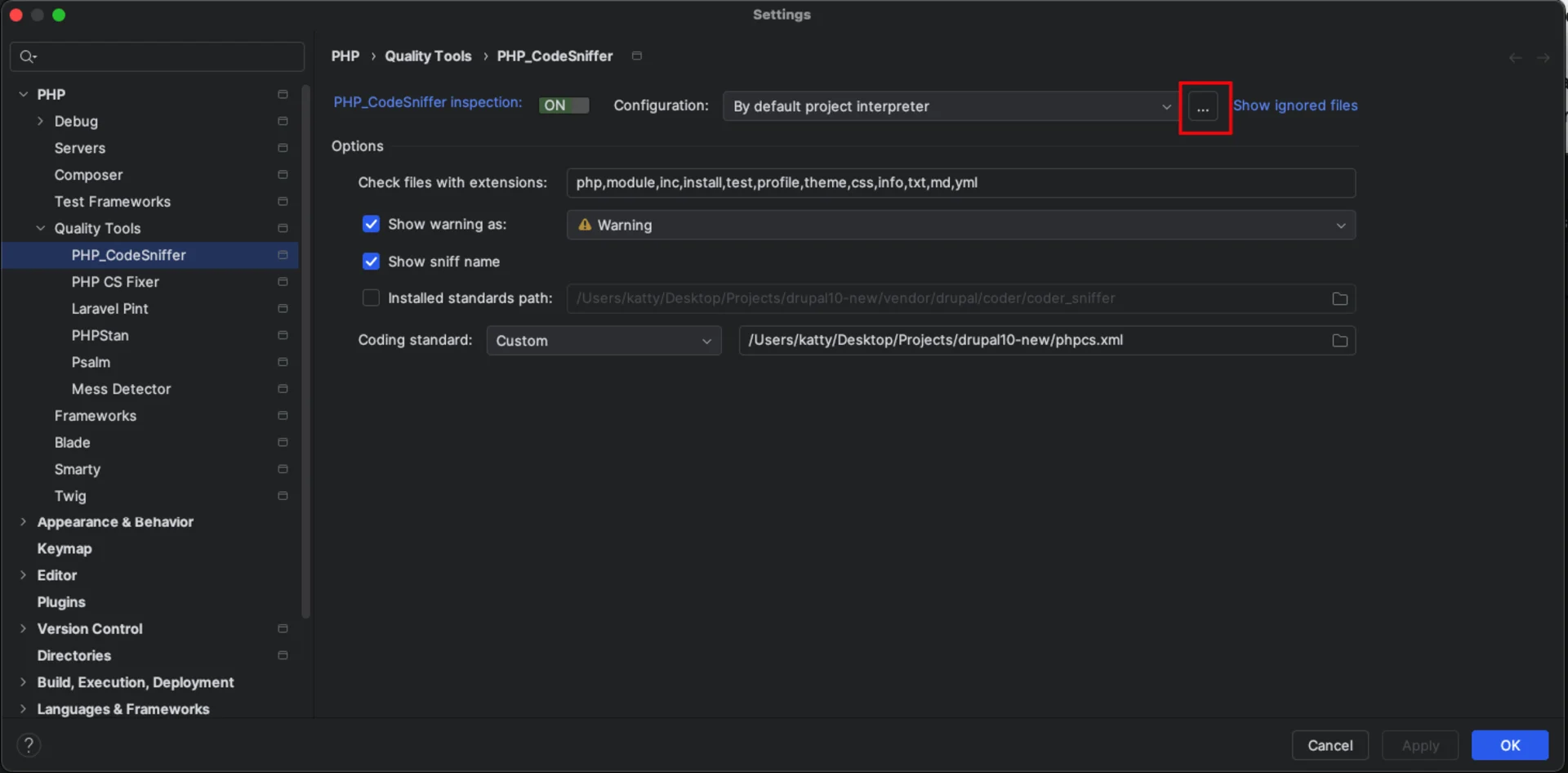 Configuration php codesniffer