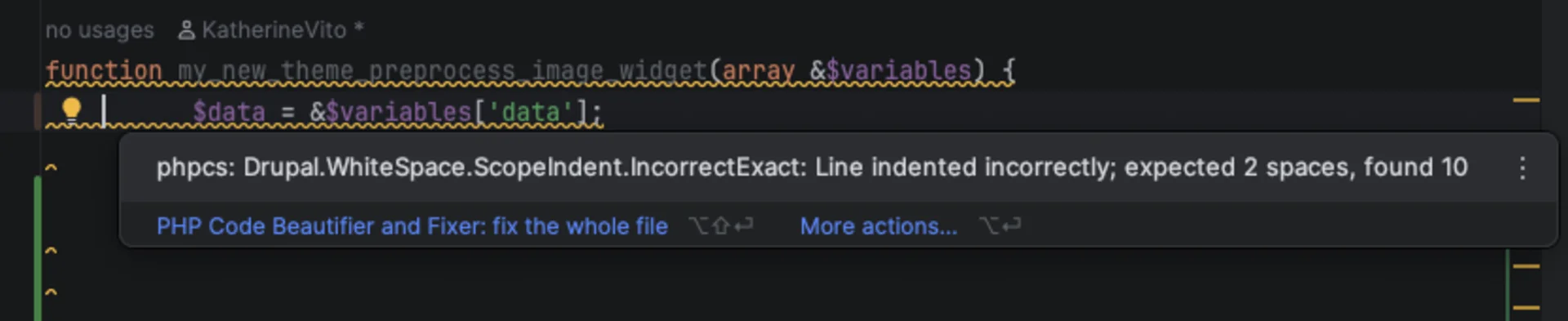 Example of php codesniffer