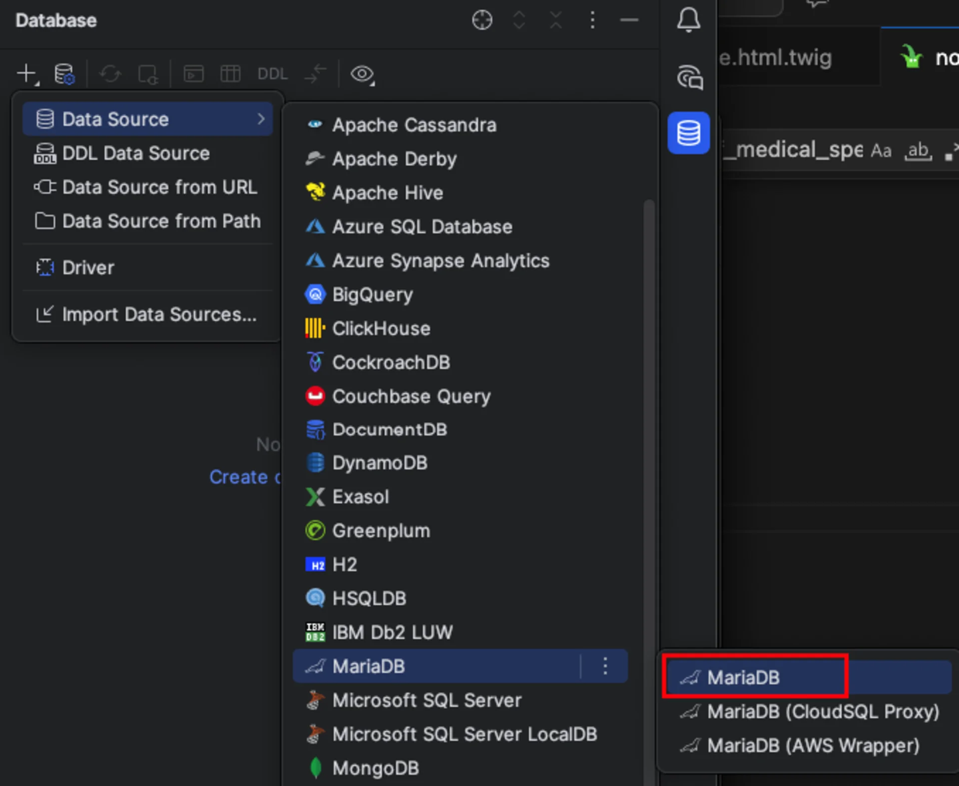 Add database phpstorm