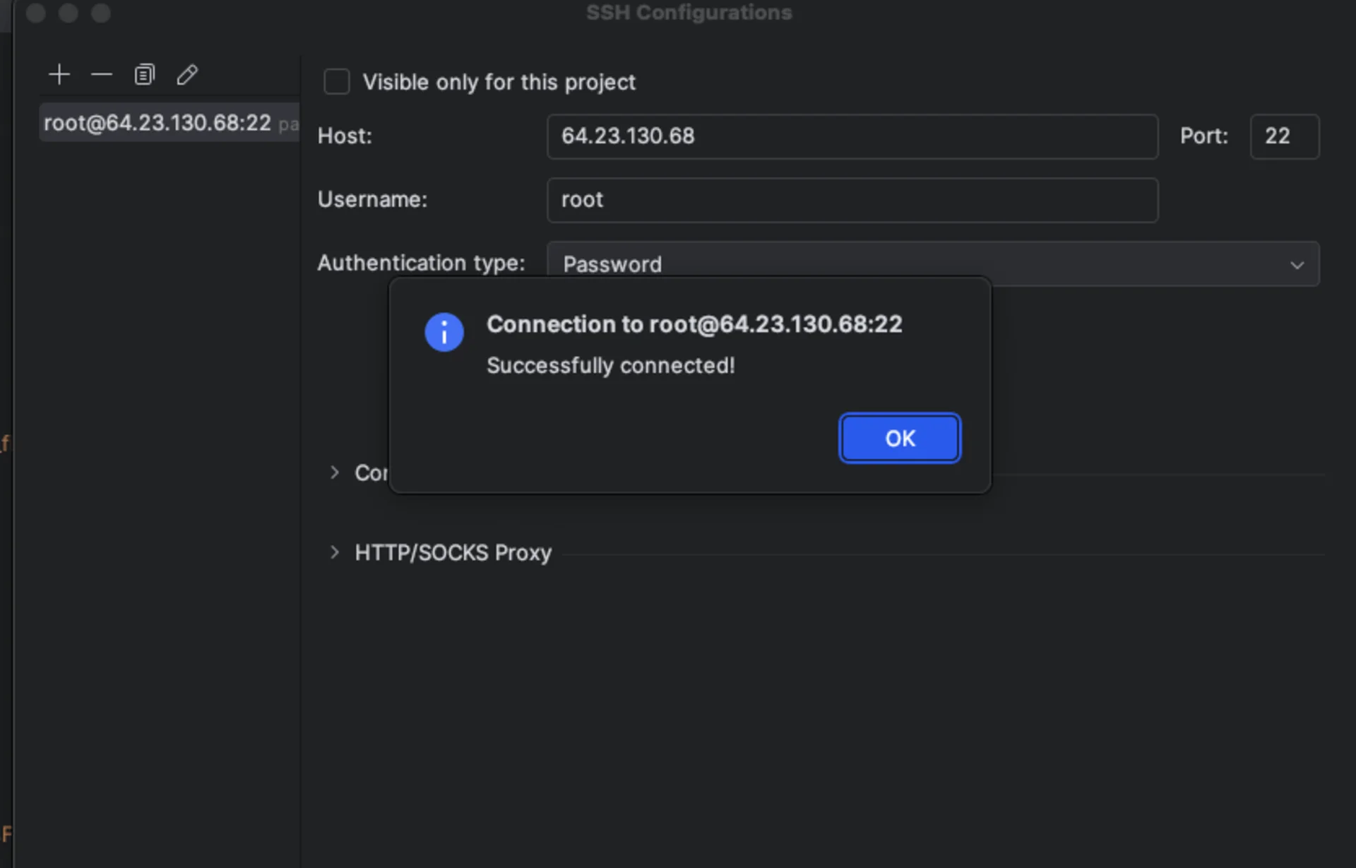 Test connection phpstorm